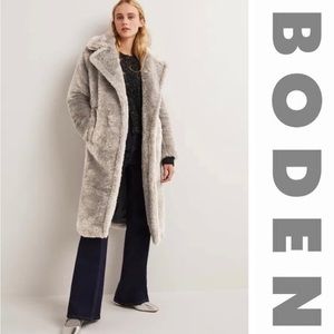 NWT BODEN Long Teddy Faux Fur Coat in Gray 2R